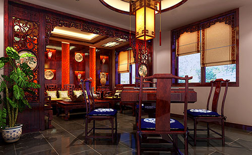 博鳌镇古典中式风格茶楼包间设计装修效果图